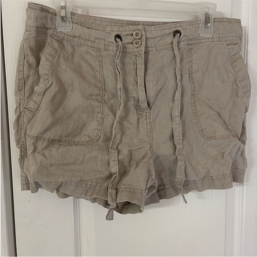 Antibes Blanc 100% Linen Stylish Women's‎ Tan Cargo Shorts size 10